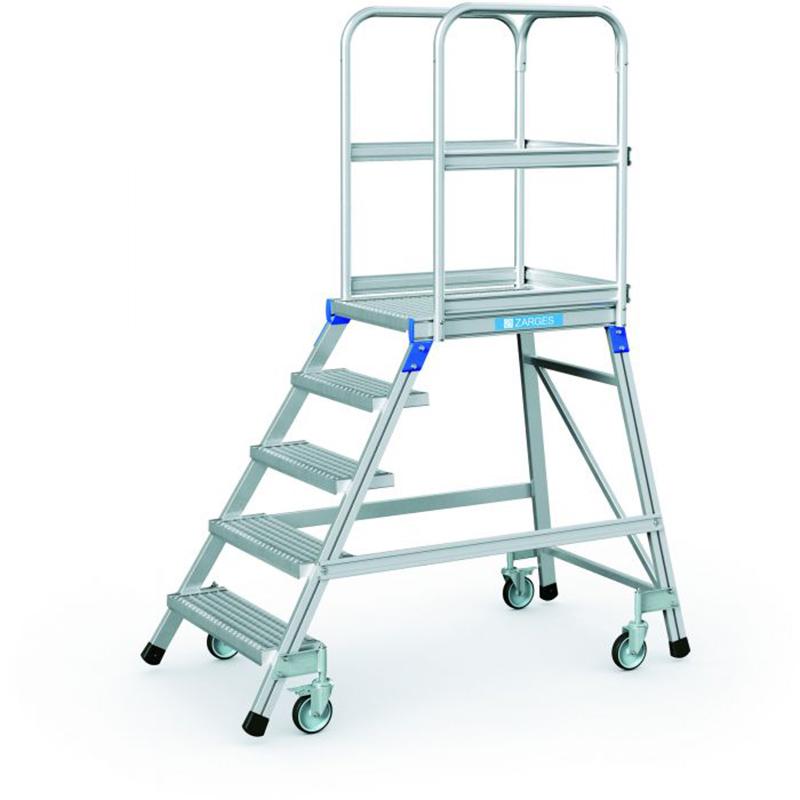 Zarges Anti-Slip Mobile Access Steps with Platform, Single-Sided Access, with Steel Open-Grid Treads and Platform