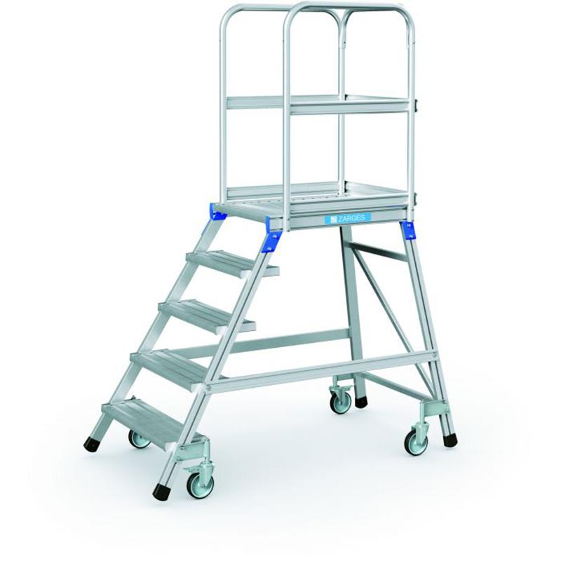 Zarges Mobile Access Steps with Platform, Single-Sided Access, with Aluminium Treads and Platform