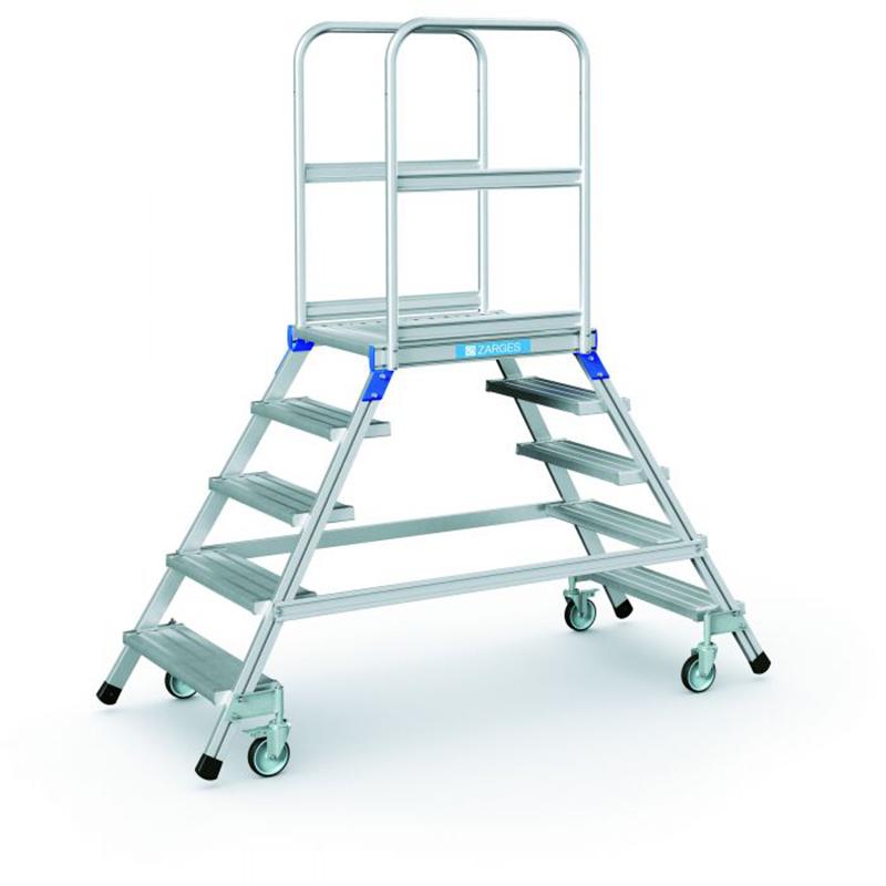 Zarges Mobile Access Steps with Platform, Double-Sided Access, with Aluminium Treads and Platform